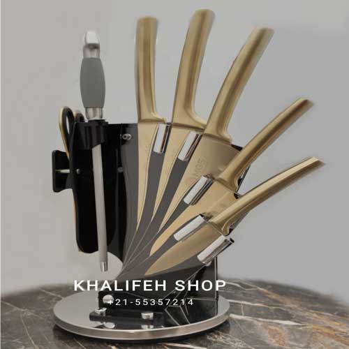 سرویس چاقو آشپزخانه 9 پارچه طلایی رنگ مدل sfw full
